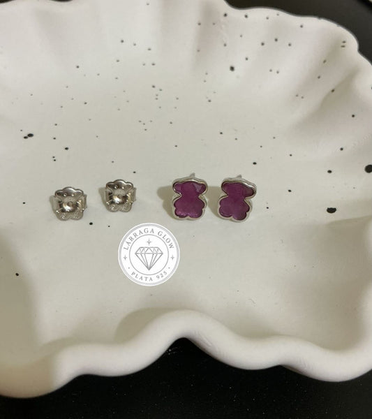 Aretes tipo broquel con diseño de osito plano